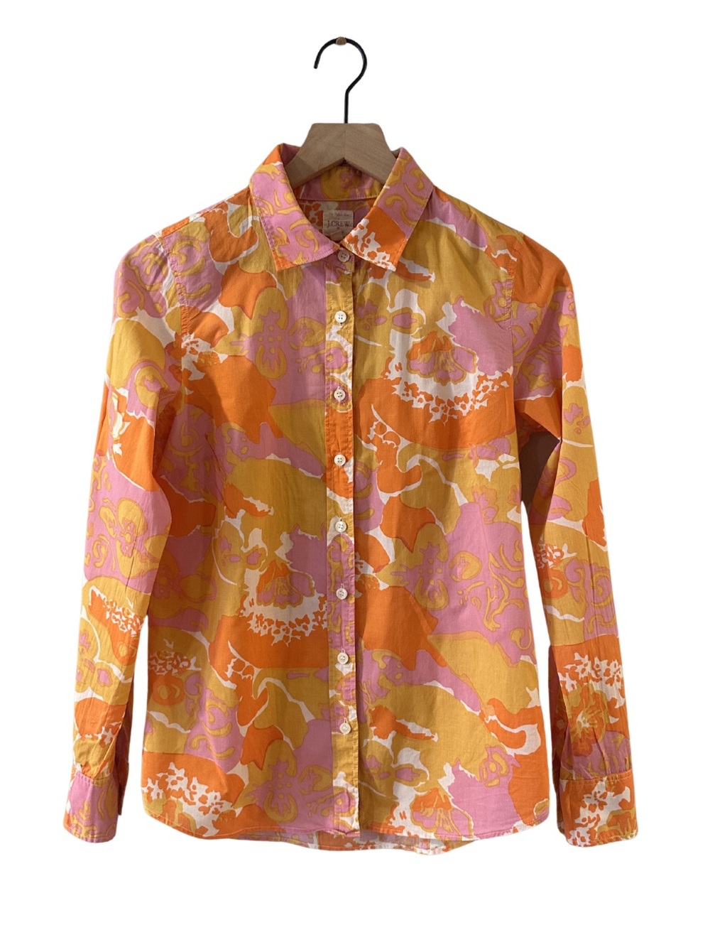 J. Crew “The Perfect Shirt” Cotton Floral Button-Up - Orange, Pink & Yellow